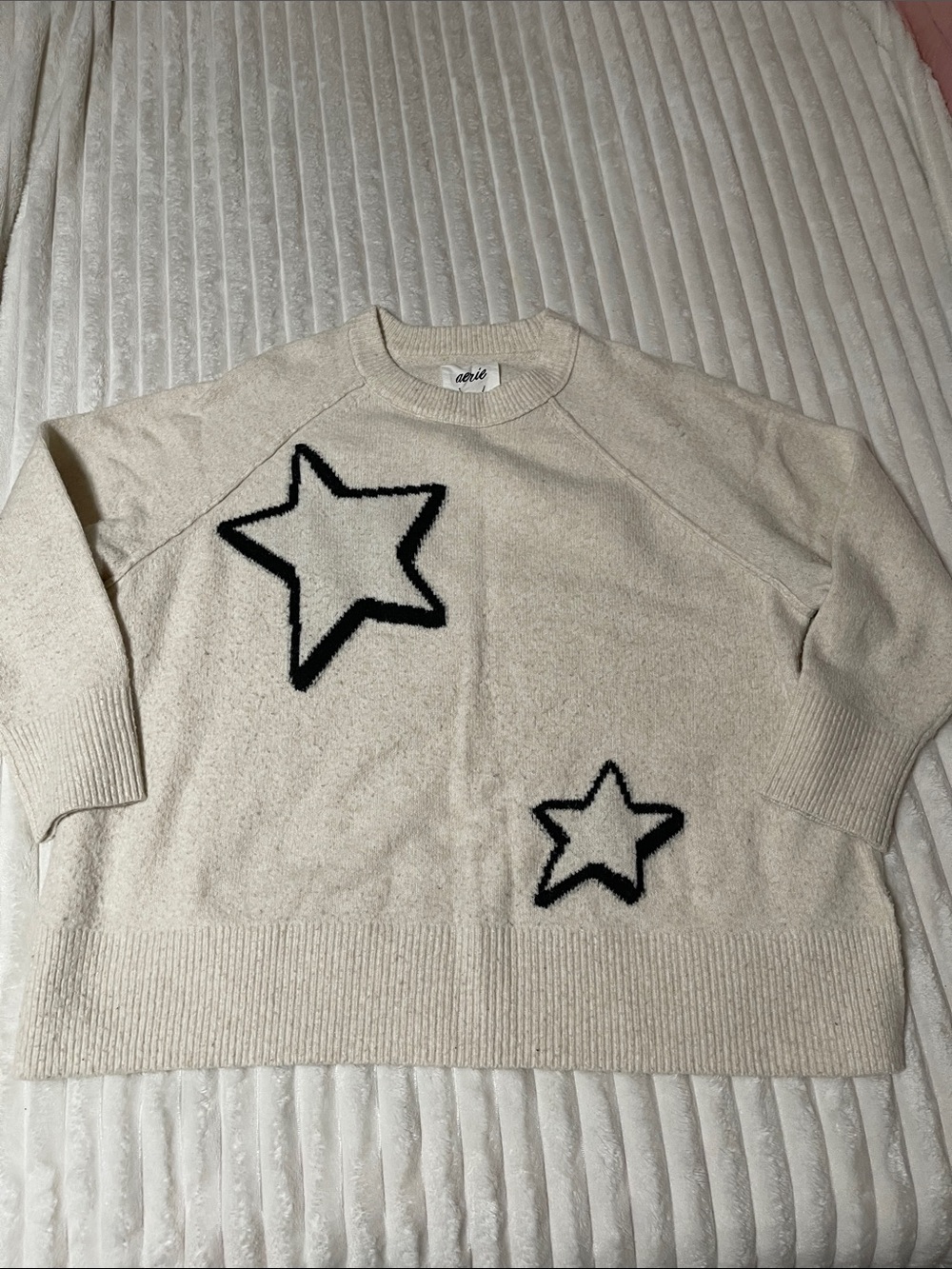 Aerie Cozy Cream Star Sweater | Size Large